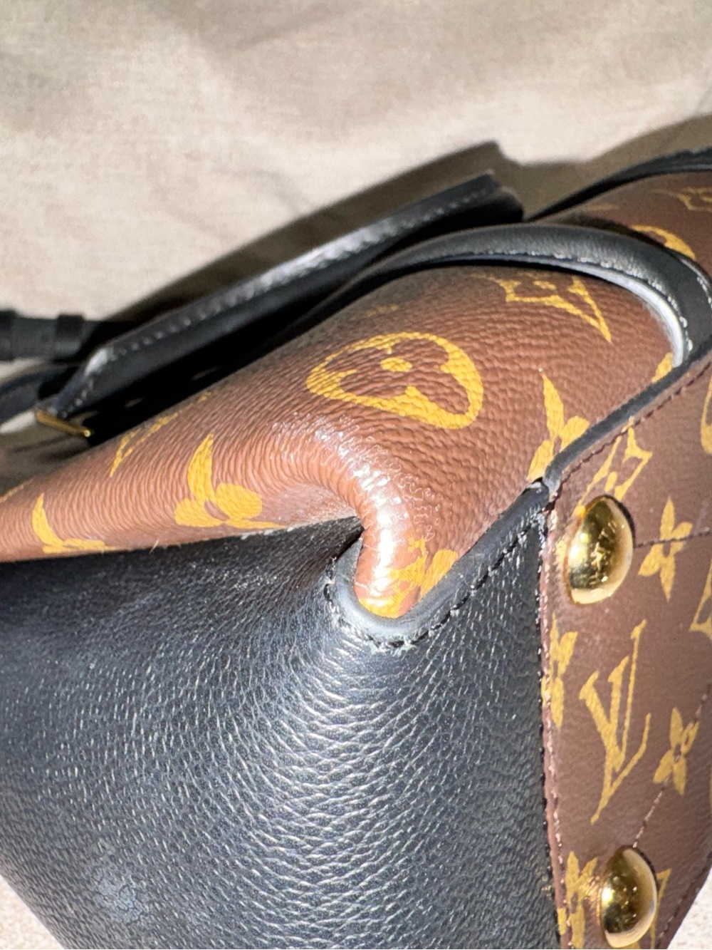 Discontinued Louis Vuitton Brown Monogram Satchel with Black Trim “Soufflot MM” - Picture 15 of 16